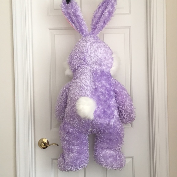 Huge Lavender Bunny Stuffed Animal Floppy Ears White Tail Pink Neck Bow - Picture 9 of 12
